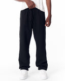 Relaxed Fit Ribbed Black Sweatpants With Drawstring