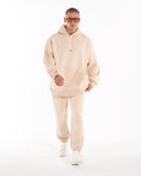 Regalia Crown Oversized Hoodie Beige Tracksuit Set