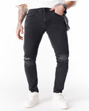 Vintage Washed Ripped Slim Fit Jeans in Black (5)