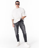 Ripped Detail Slim Fit Jeans in Washed Black (7)