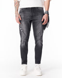 Ripped Detail Slim Fit Jeans in Washed Black