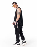 Oversized Black Denim Joggers in Washed Corded and Cuffed (5)
