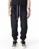 Oversized Black Denim Joggers in Washed Corded and Cuffed (2)