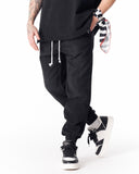 Oversized Black Denim Joggers in Washed Corded and Cuffed