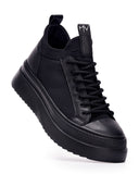 MonoFlux High Sole Black Elastic Scuba Fabric Sneakers (5)