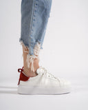 Bobe Women's Designer White Shoes with Red Suede Belt (9)