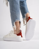 Bobe Women's Designer White Shoes with Red Suede Belt (3)