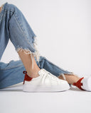 Bobe Women's Designer White Shoes with Red Suede Belt (2)
