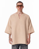 Men's Linen Fabric Oversized Beige T-shirt (6)