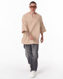 Men's Linen Fabric Oversized Beige T-shirt (7)