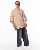 Men's Linen Fabric Oversized Beige T-shirt (10)