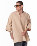 Men's Linen Fabric Oversized Beige T-shirt (9)