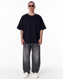 Sidezip Raw-Edge Crew Neck Oversized Black T-shirt (11)