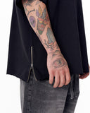 Sidezip Raw-Edge Crew Neck Oversized Black T-shirt (6)