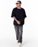 Sidezip Raw-Edge Crew Neck Oversized Black T-shirt (8)
