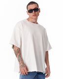 Sidezip Raw-Edge Crew Neck Oversized White T-shirt (9)