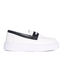 Men's White Chunky Leather Loafers With Black Mask (3)