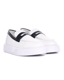 Men's White Chunky Leather Loafers With Black Mask (5)