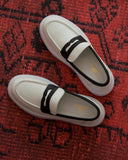 Men's White Chunky Leather Loafers With Black Mask (2)