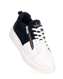 Premium Leather Designer Silver Zipped Sneakers Black White (2)