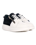 Premium Leather Designer Silver Zipped Sneakers Black White (3)