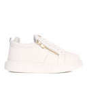 Hype Sole White Leather Sneakers Gold Zipper Accessory