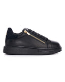 V-Harmony Black Genuine Leather Sneakers Zipper Accessory