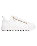 Genuine Leather White Sneakers Gold Zipper Accessory