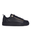 Genuine Leather Black Sneakers Gold Zipper Accessory