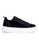 Genuine Leather Black Casual Sneakers Crown Accessory