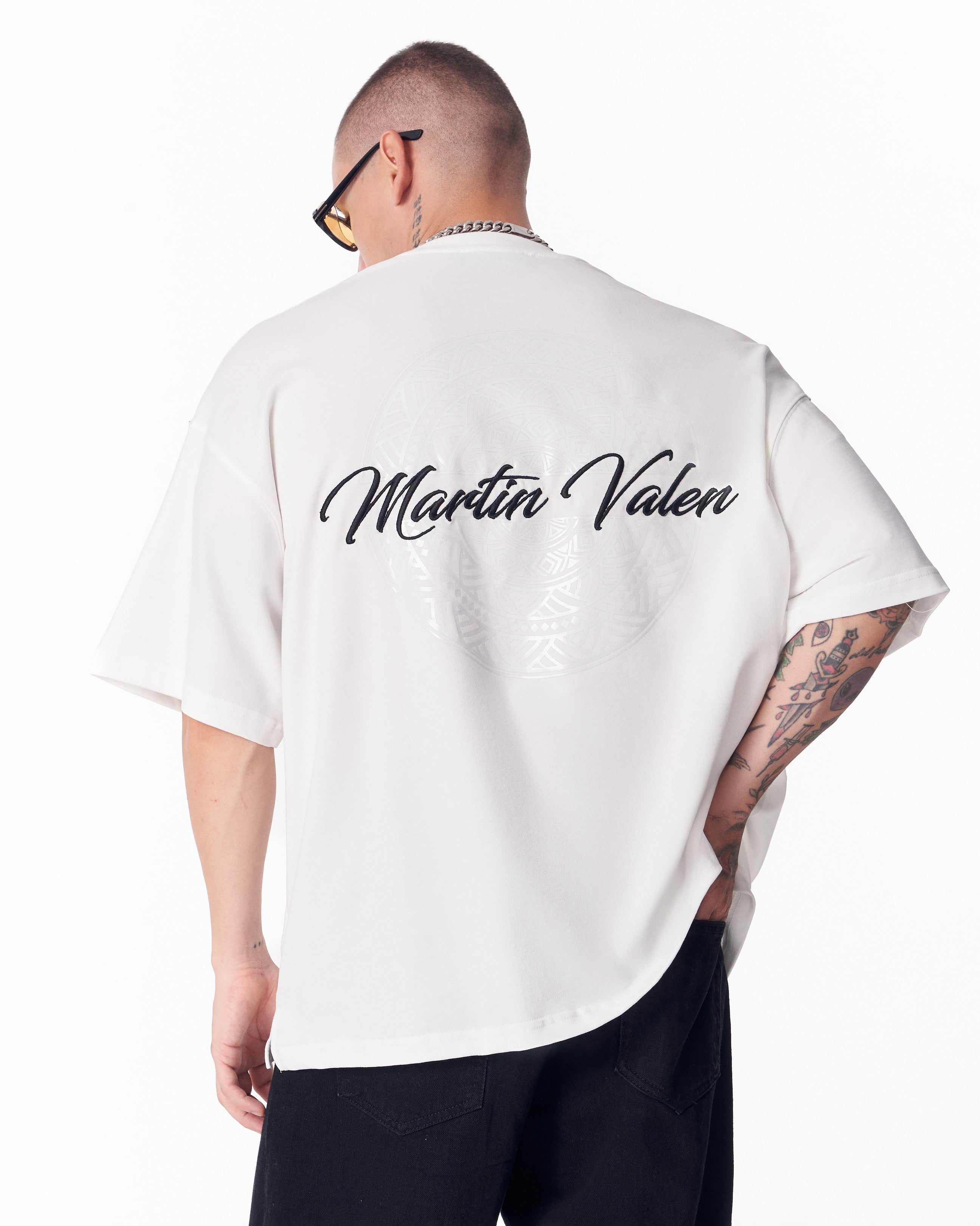 Mandala Shinning Print with 3D Embroidery T-shirt White | MV