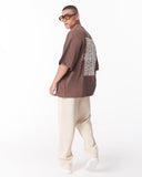 Applique Lace 3D Embroidery T-shirt Brown (9)