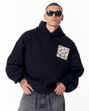 Applique Lace 3D Embroidery Hoodie Black