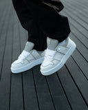 Bulky White Sneakers With Gray Line