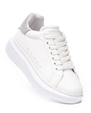 V-Harmony Women's White Shoes with Gray Suede Heel Tab (4)