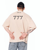 ‘777’ Men’s Oversized Beige Designer T-shirt with 3D Print Detail featuring a subtle 3D print at the neckline