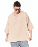 Men's Linen Fabric Oversized Beige T-shirt styled for modern casual wear