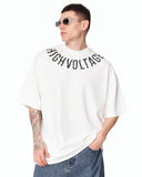Men's Oversized Collar Screen Printed White Heavy T-Shirt featuring an oversized fit and wide sleeves