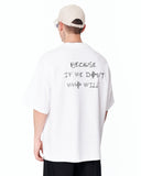 Because Text Print Oversized White T-Shirt with black statement lettering