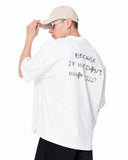 Because Text Print Oversized White T-Shirt with black graphic typography