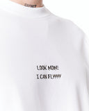 Look Mom Text Print Oversized White T-Shirt with handwritten style text print