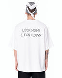 Look Mom Text Print Oversized White T-Shirt with black graphic typography