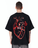 No Heart Graphic Oversized Black T-Shirt with bold red heart artwork
