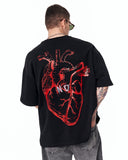 No Heart Graphic Oversized Black T-Shirt with statement red back graphic