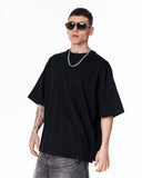 No Heart Graphic Oversized Black T-Shirt paired with relaxed grey denim