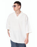 Men’s Oversized Linen Fabric Shirt with V-Neck in White styled for a modern casual streetwear look