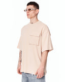 Utility Pocket Oversized Beige T-Shirt with relaxed streetwear design