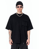 Utility Pocket Oversized Black T-Shirt with large chest pocket detail