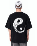 Yin Yang Brush Graphic Oversized Black T-Shirt with relaxed oversized fit