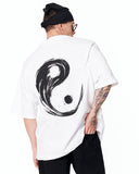 Yin Yang Brush Graphic Oversized White T-Shirt with statement back artwork